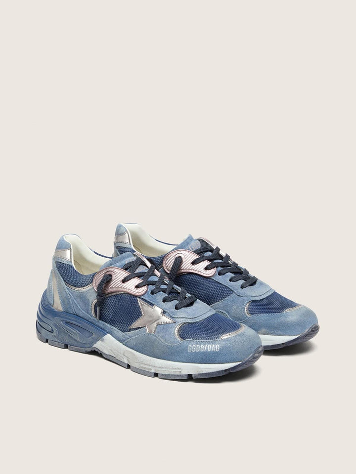 GOLDEN GOOSE - Dad-Star en cuir velours Bleu denim / Argent