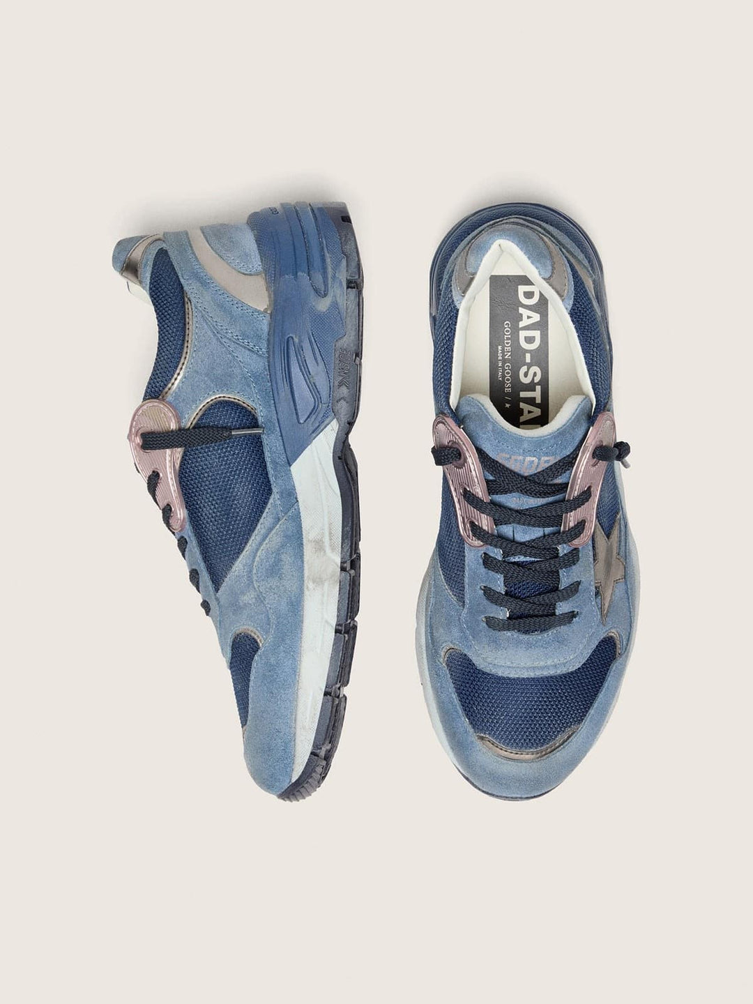 GOLDEN GOOSE - Dad-Star en cuir velours Bleu denim / Argent