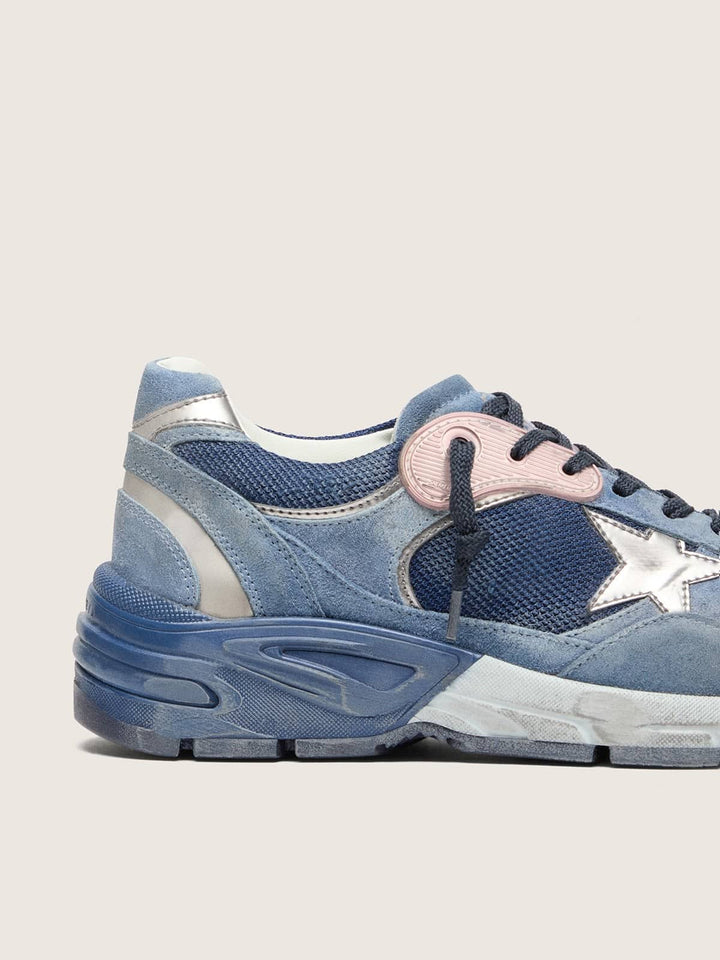 GOLDEN GOOSE - Dad-Star en cuir velours Bleu denim / Argent