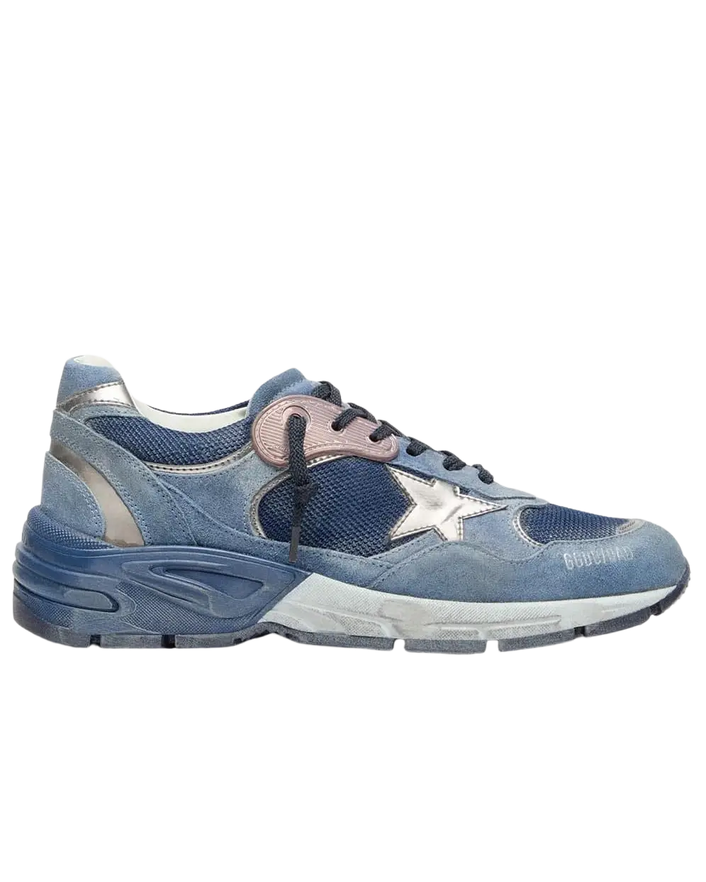 GOLDEN GOOSE - Dad-Star en cuir velours Bleu denim / Argent