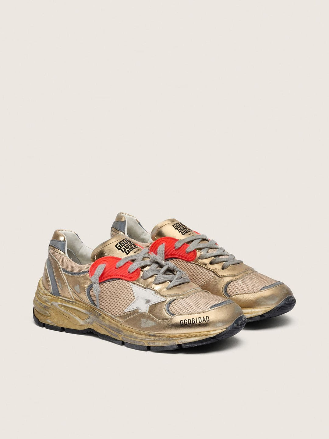 GOLDEN GOOSE FEMME - Dad-Star en cuir lamé et résille Doré / Blanc cassé