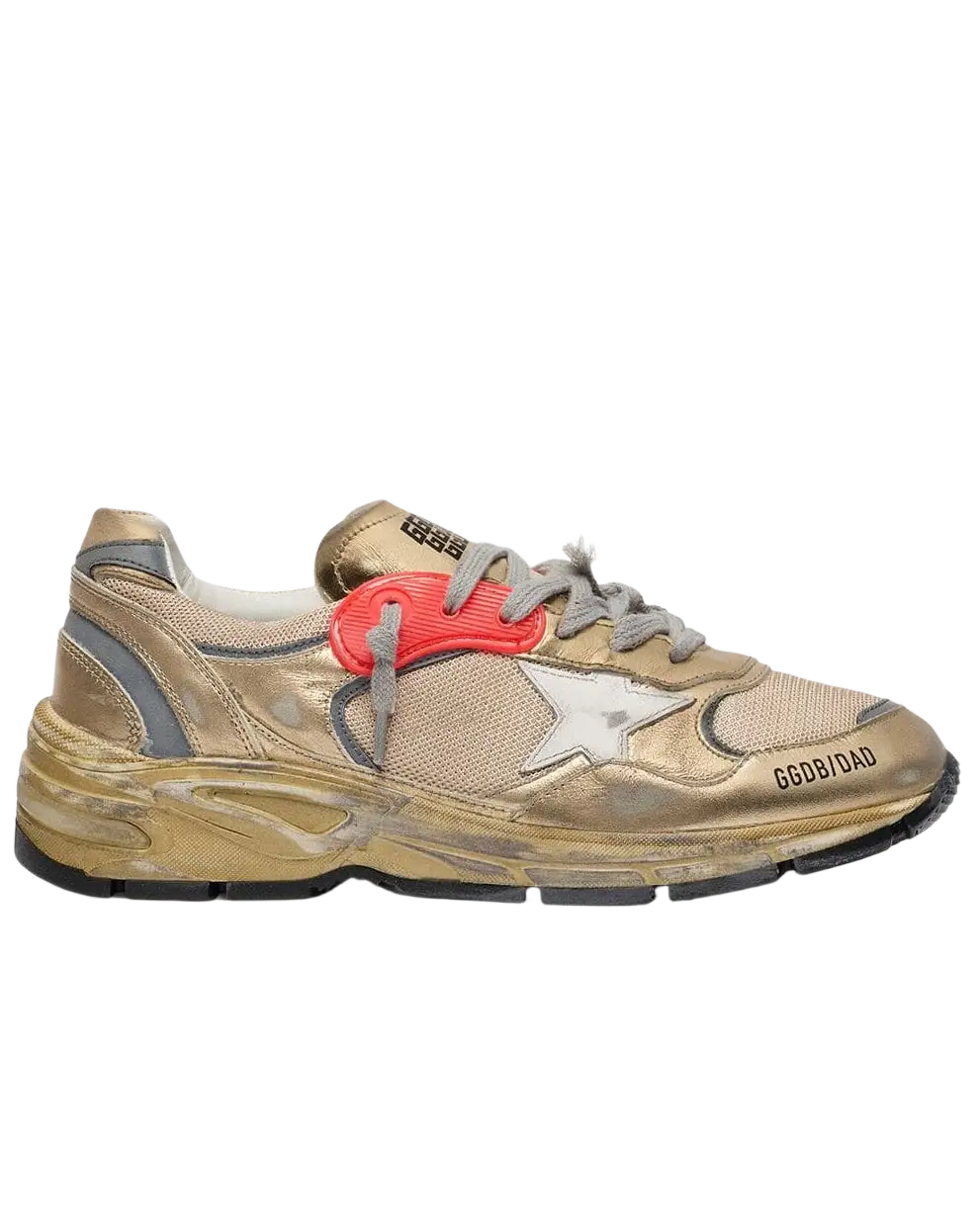 GOLDEN GOOSE FEMME - Dad-Star en cuir lamé et résille Doré / Blanc cassé