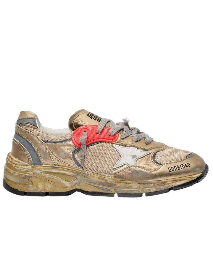 GOLDEN GOOSE FEMME - Dad-Star en cuir lamé et résille Doré / Blanc cassé