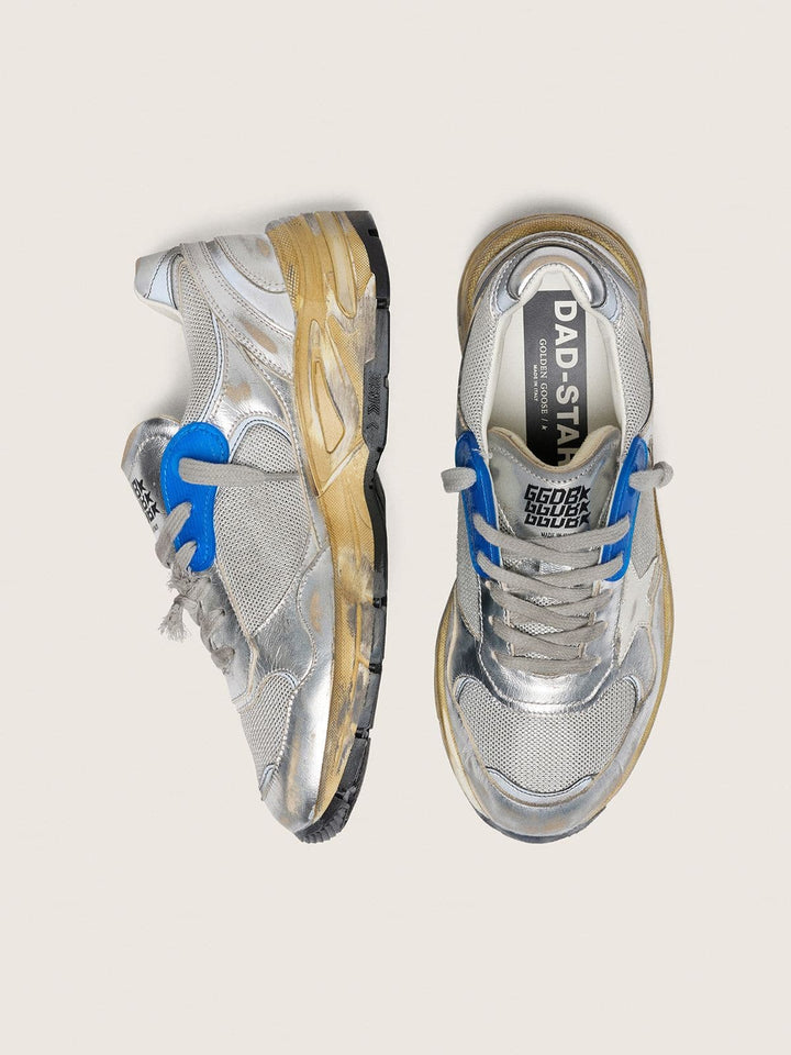 GOLDEN GOOSE FEMME - Dad-Star en cuir lamé et résille Argent / Blanc cassé