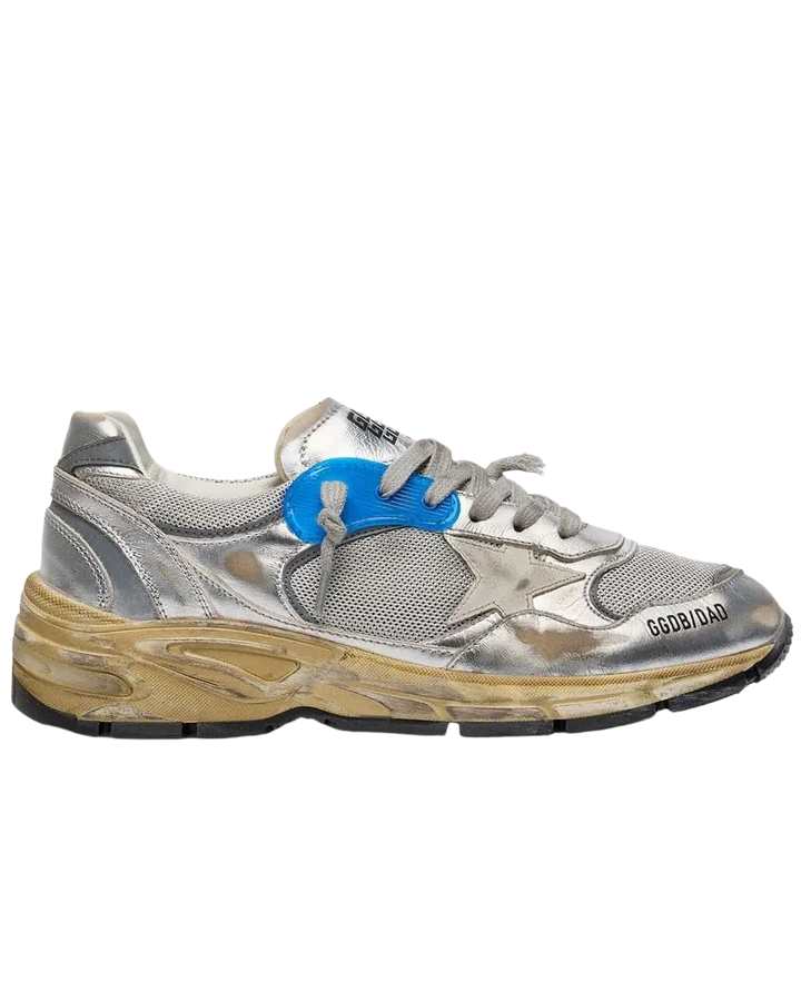 GOLDEN GOOSE FEMME - Dad-Star en cuir lamé et résille Argent / Blanc cassé