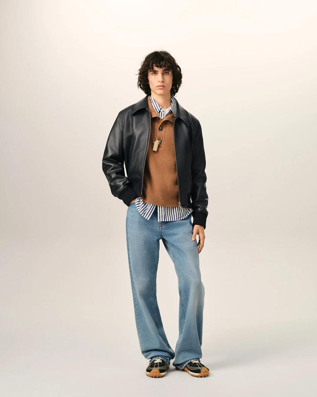 AMI PARIS - Blouson zippé en cuir d’agneau Noir