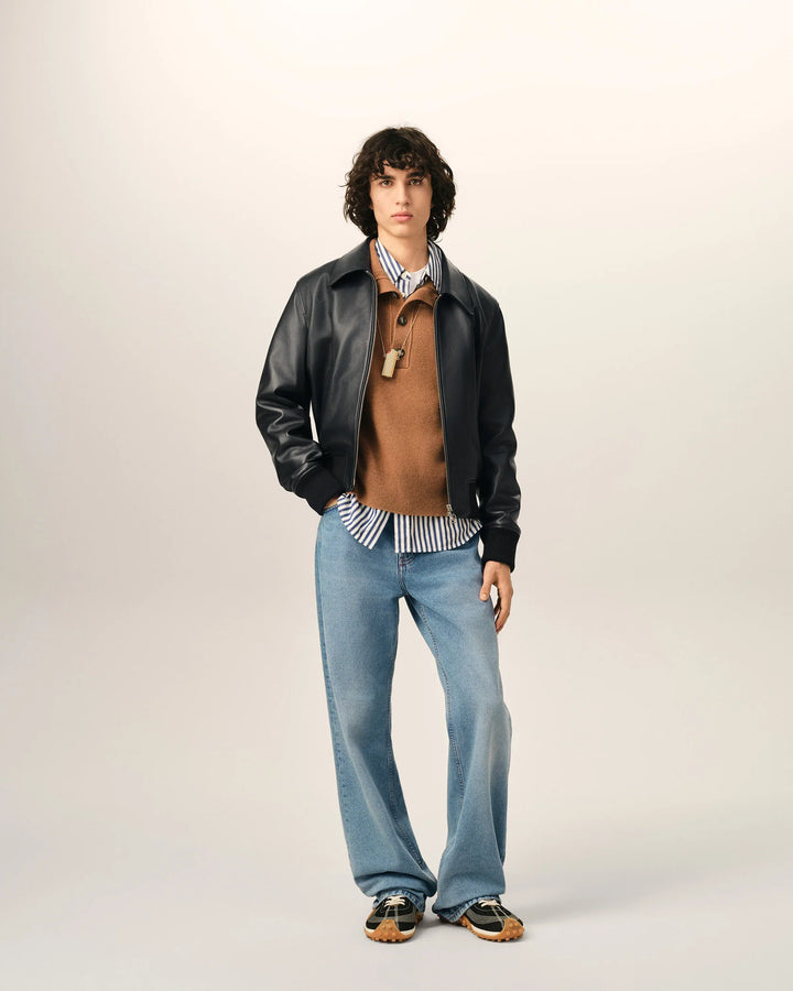 AMI PARIS - Blouson zippé en cuir d’agneau Noir