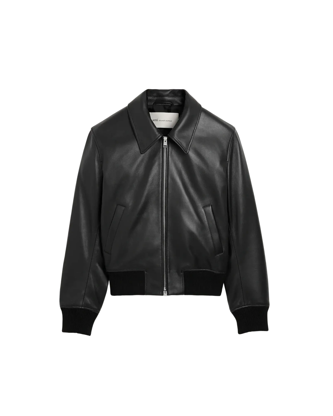 AMI PARIS - Blouson zippé en cuir d’agneau Noir