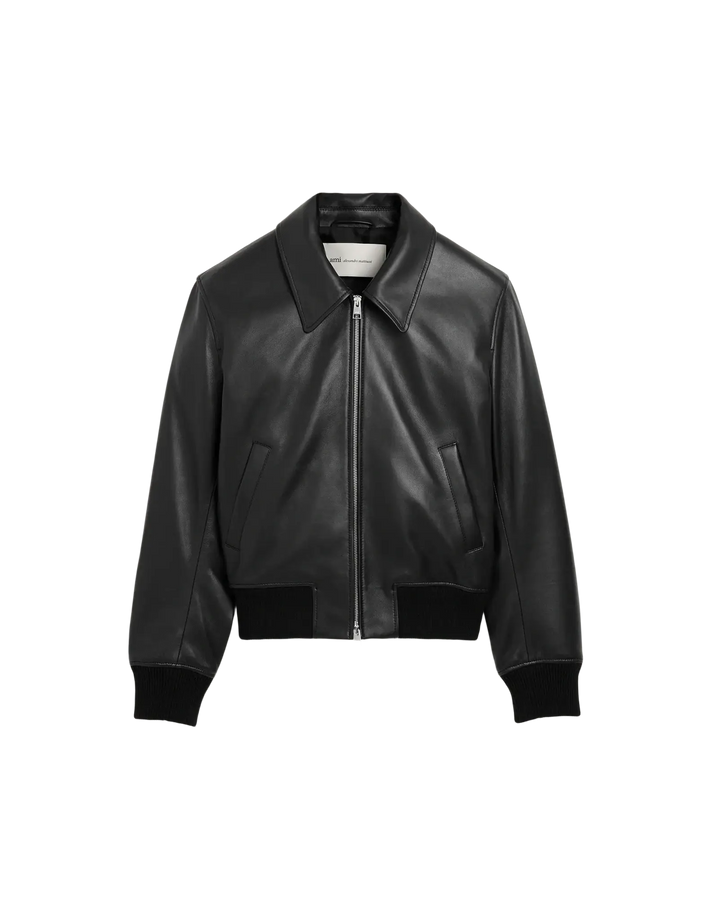 AMI PARIS - Blouson zippé en cuir d’agneau Noir
