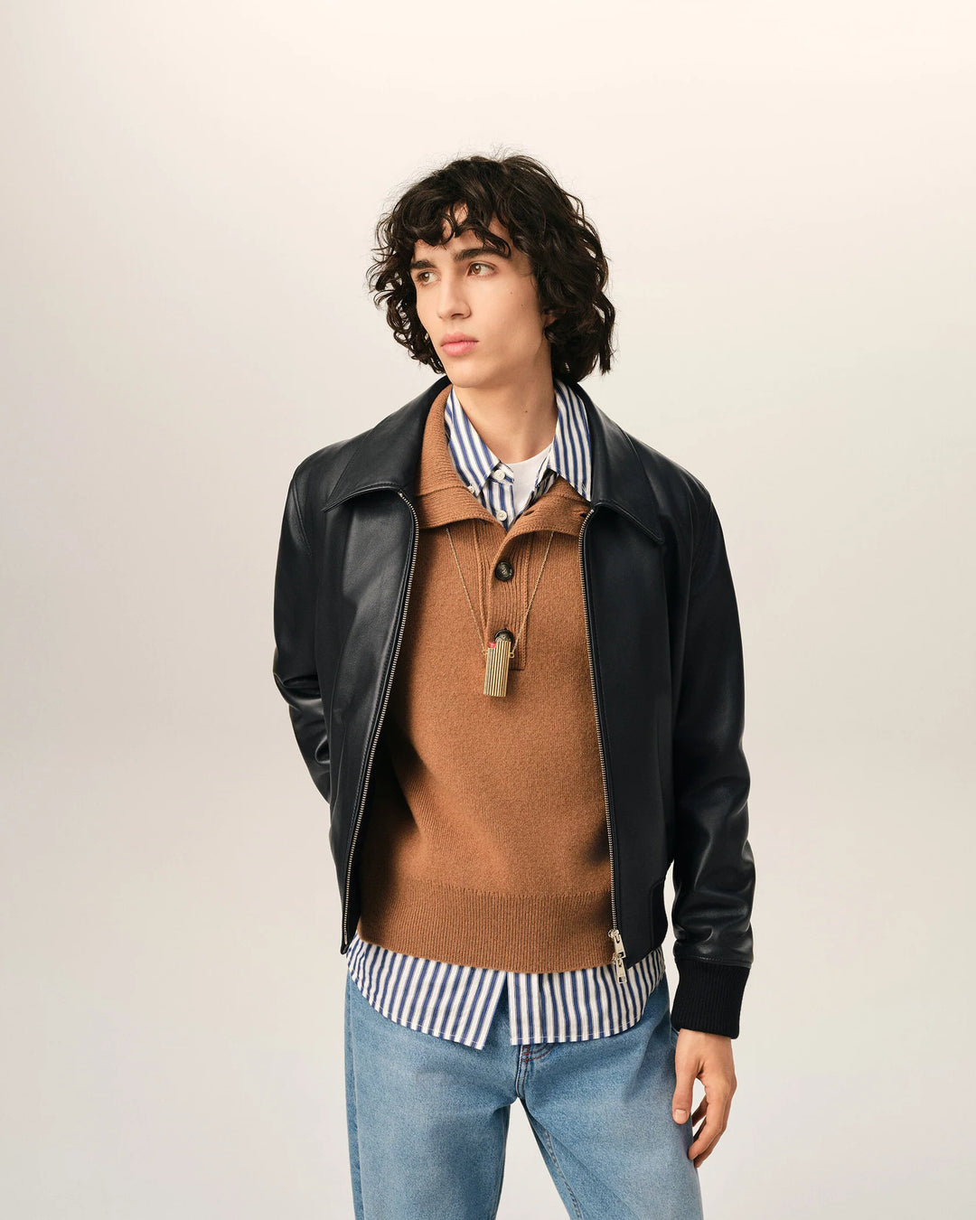 AMI PARIS - Blouson zippé en cuir d’agneau Noir