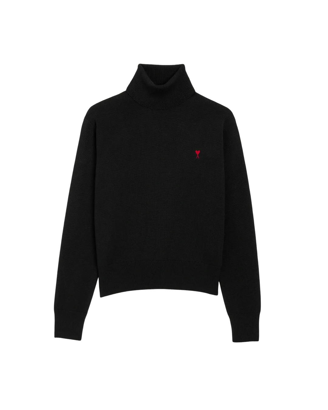 AMI PARIS - Pull col roulé Ami de Cœur en laine Noir / Rouge