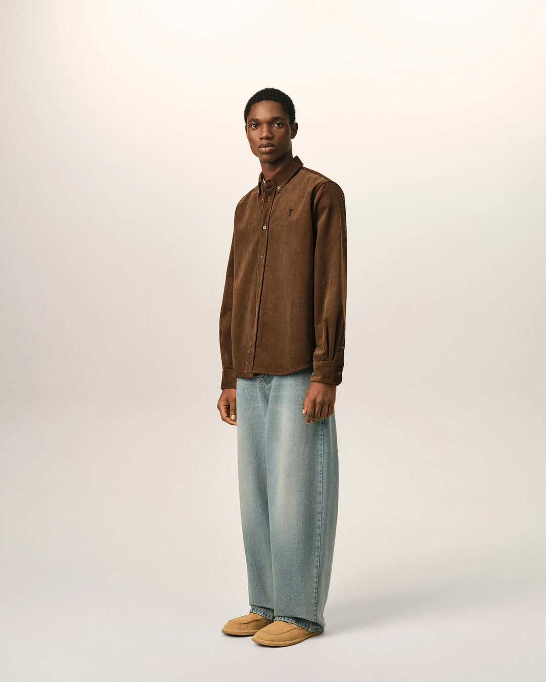 AMI PARIS - Chemise Ami de Cœur en velours Marron chocolat
