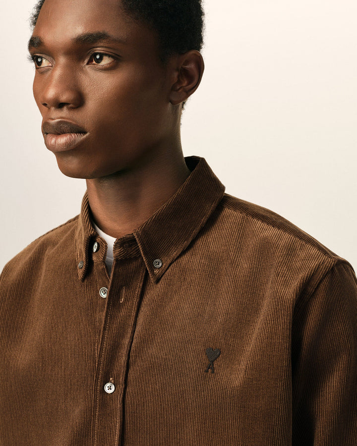 AMI PARIS - Chemise Ami de Cœur en velours Marron chocolat