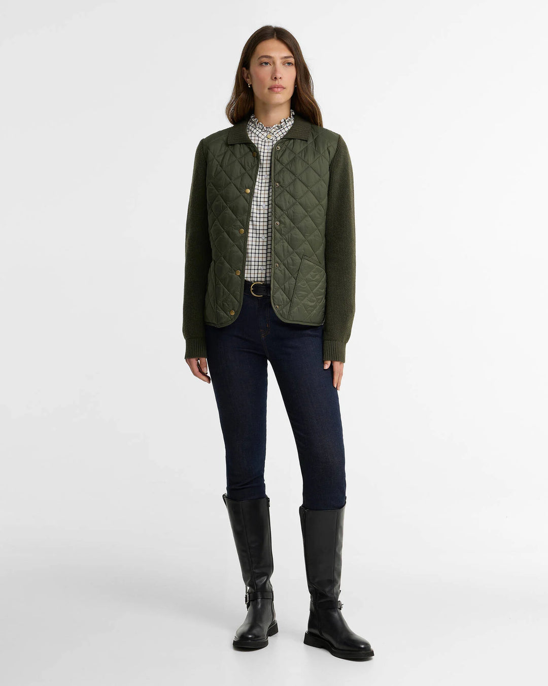 BARBOUR - Pull matelassé Allendale Vert olive