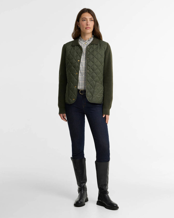 BARBOUR - Pull matelassé Allendale Vert olive