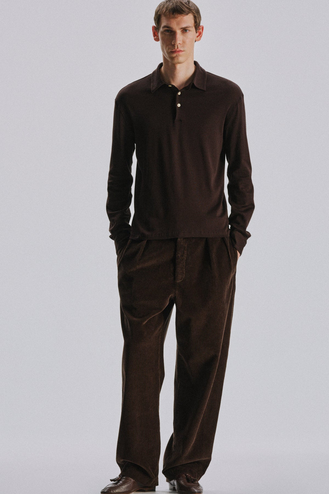 THE ROW - Polo Reyes ajusté en jersey de coton Marron foncé