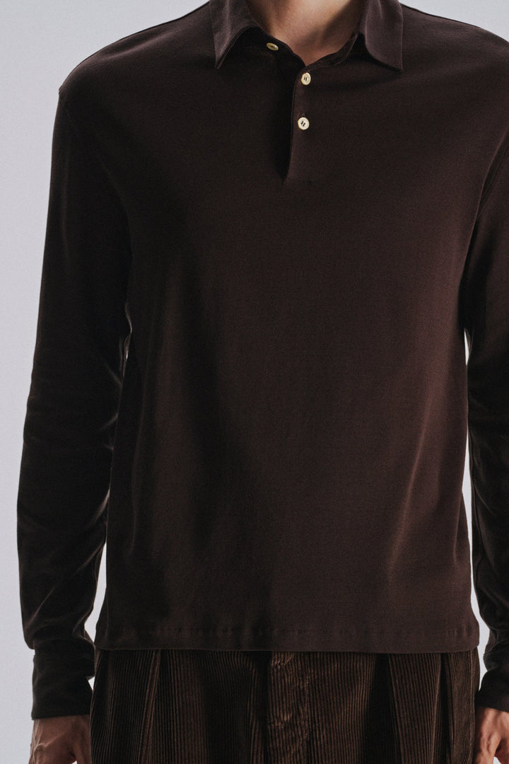 THE ROW - Polo Reyes ajusté en jersey de coton Marron foncé