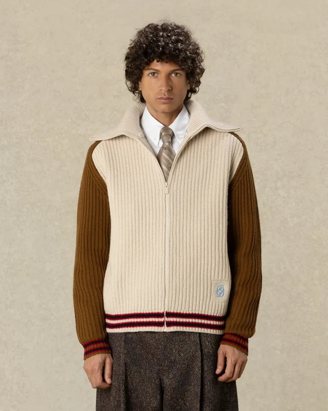 DRÔLE DE MONSIEUR - Cardigan Zippé Col Sherpa D Miroir Blanc cassé