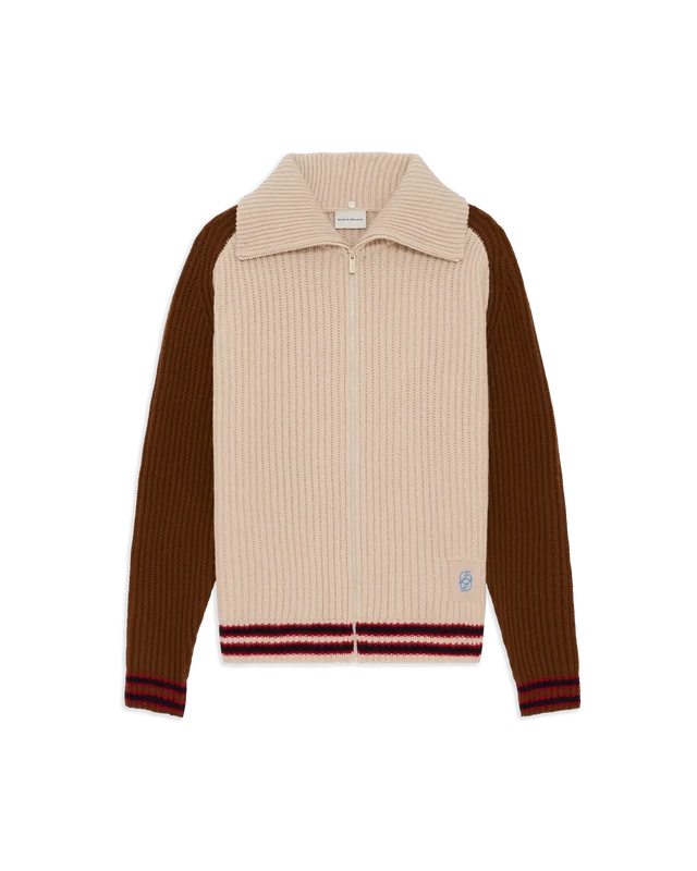 DRÔLE DE MONSIEUR - Cardigan Zippé Col Sherpa D Miroir Blanc cassé