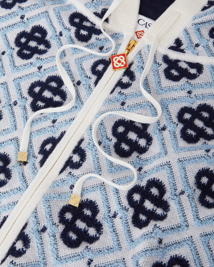 CASABLANCA – Sweat à capuche zippé en laine mérinos Bleu
