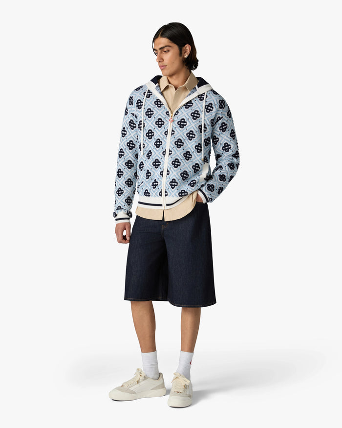 CASABLANCA – Sweat à capuche zippé en laine mérinos Bleu