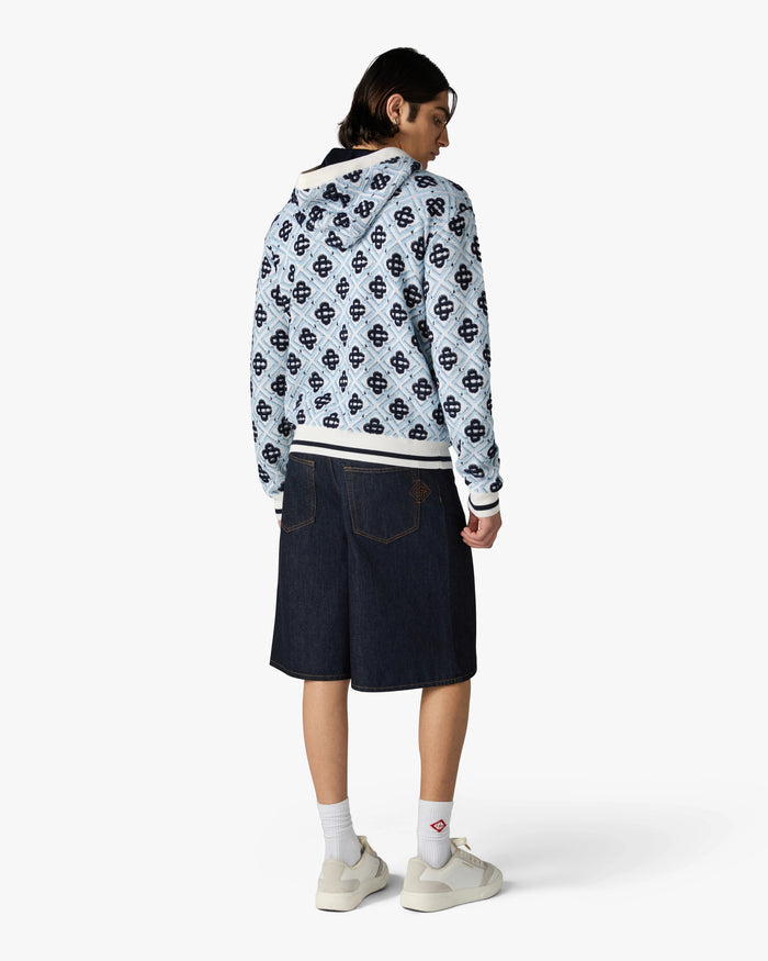CASABLANCA – Sweat à capuche zippé en laine mérinos Bleu