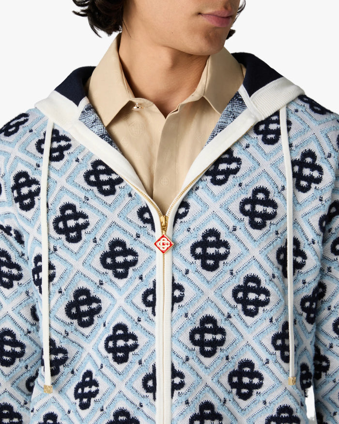 CASABLANCA – Sweat à capuche zippé en laine mérinos Bleu