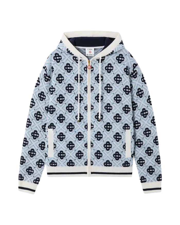 CASABLANCA – Sweat à capuche zippé en laine mérinos Bleu