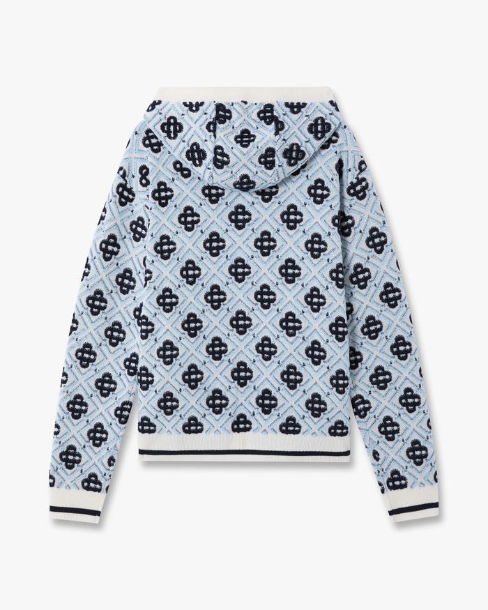 CASABLANCA – Sweat à capuche zippé en laine mérinos Bleu