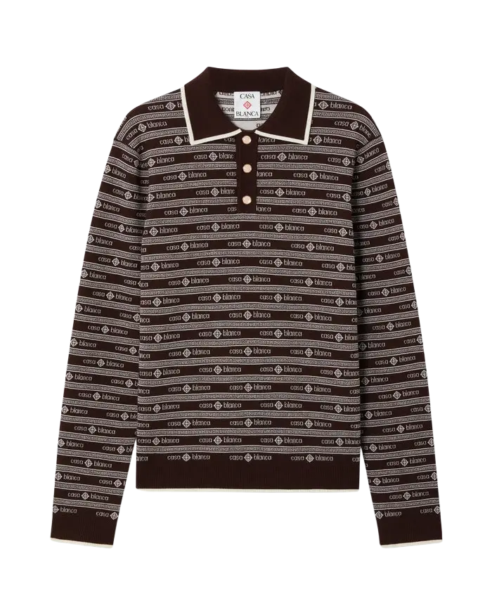 CASABLANCA - Polo en Maille Logo Marron Foncé