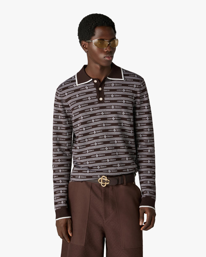 CASABLANCA - Polo en Maille Logo Marron Foncé