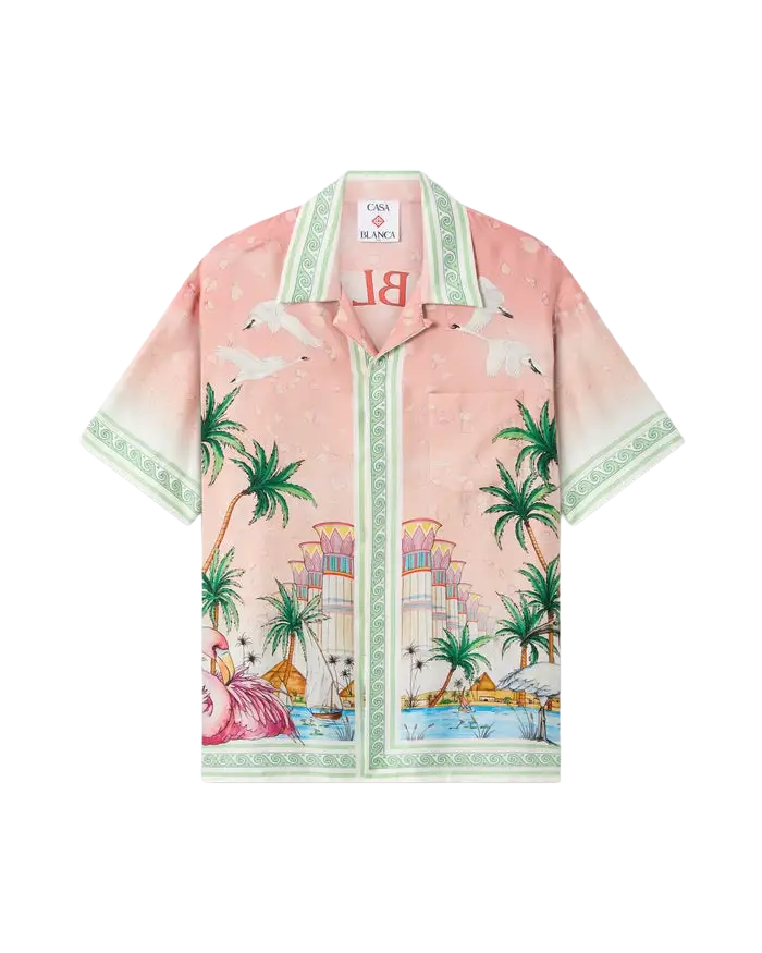 CASABLANCA - Chemise manches courtes en soie imprimée Rose éthéré