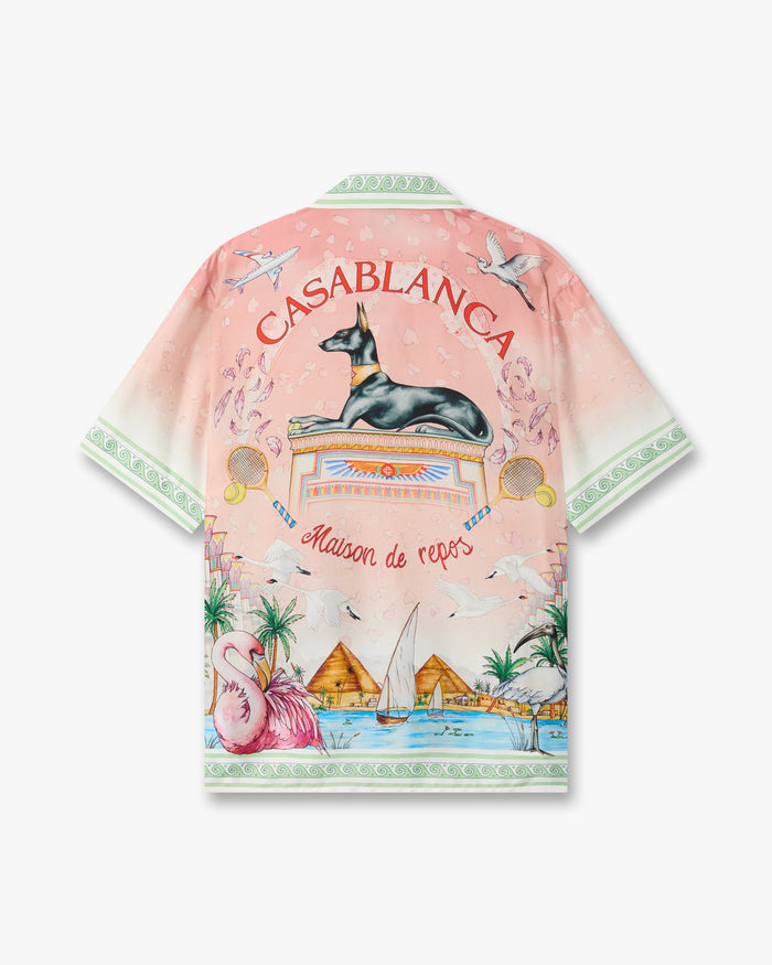 CASABLANCA - Chemise manches courtes en soie imprimée Rose éthéré