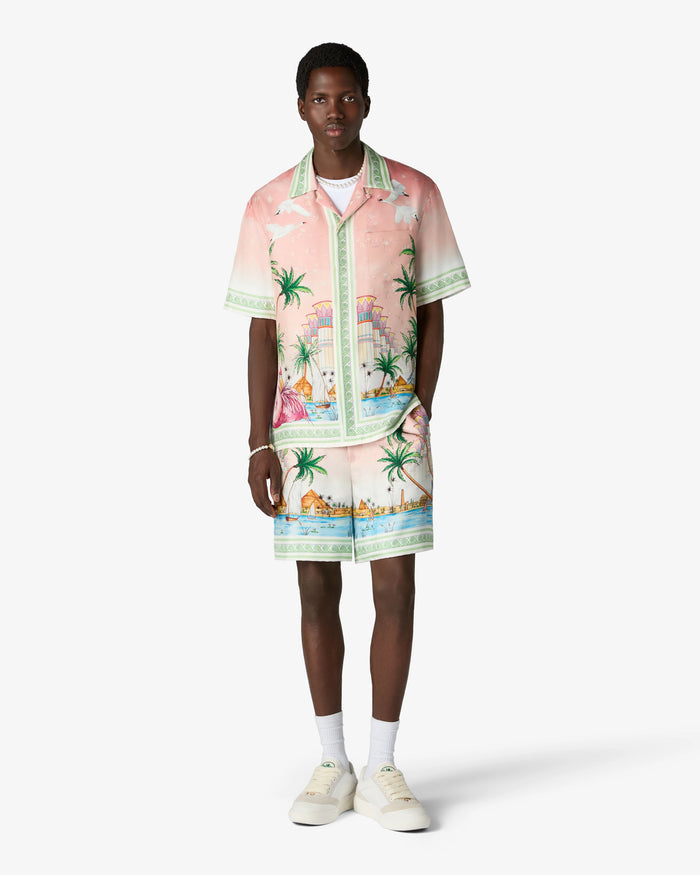CASABLANCA - Chemise manches courtes en soie imprimée Rose éthéré