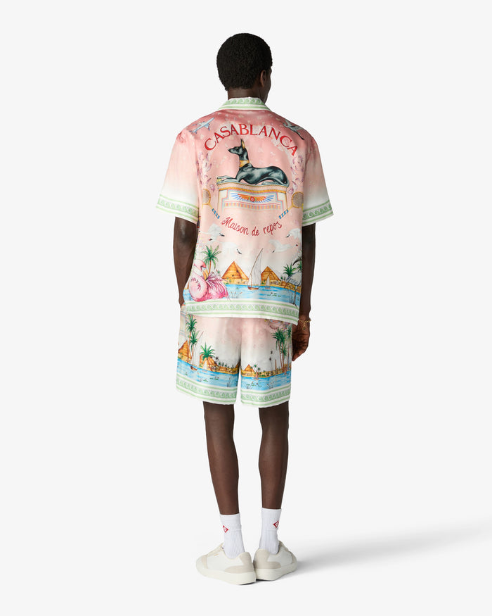 CASABLANCA - Chemise manches courtes en soie imprimée Rose éthéré