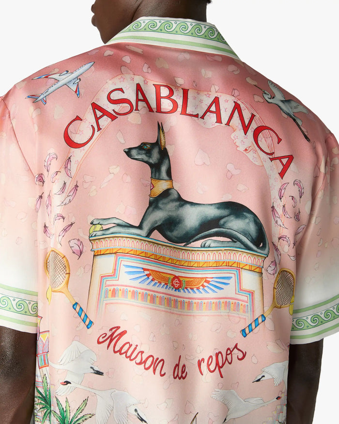CASABLANCA - Chemise manches courtes en soie imprimée Rose éthéré