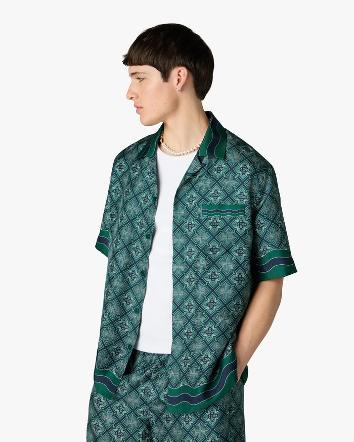 CASABLANCA - Chemise en Soie Monogramme Radiating Vert Foncé