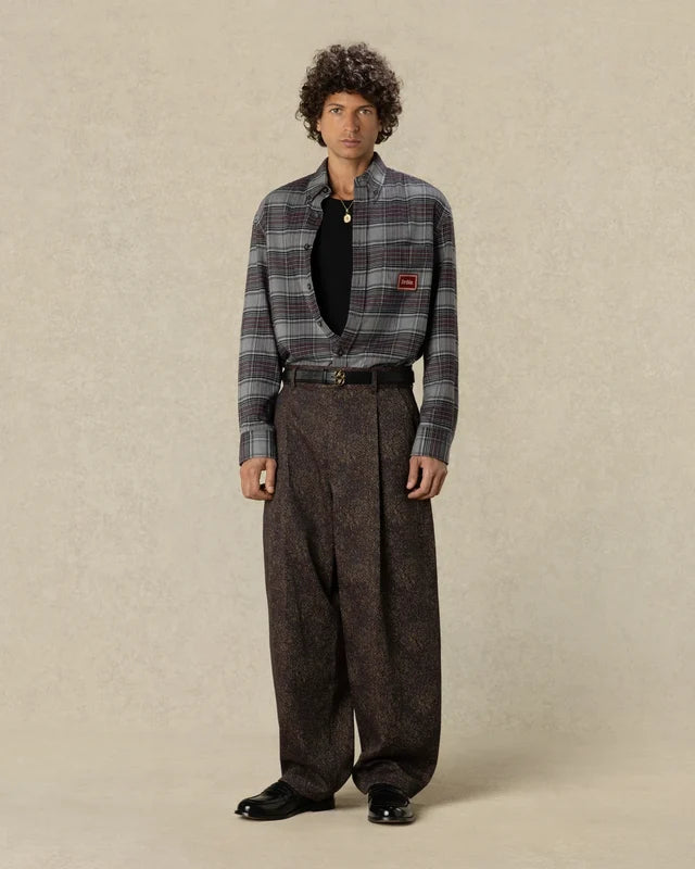 DRÔLE DE MONSIEUR - Chemise Flanelle Boxy à carreaux Gris