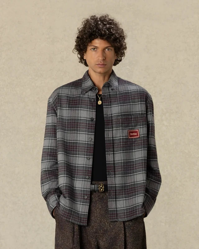 DRÔLE DE MONSIEUR - Chemise Flanelle Boxy à carreaux Gris