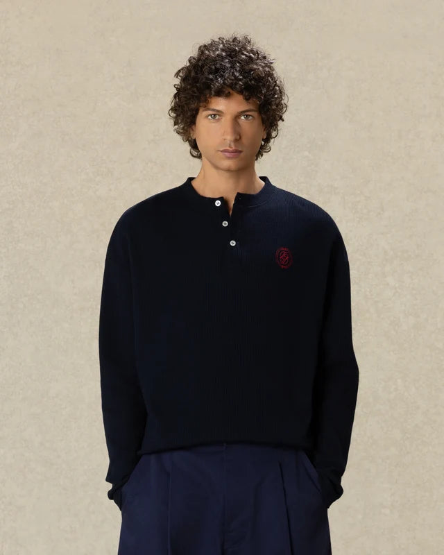 DRÔLE DE MONSIEUR - T-shirt Manches Longues Gaufré D Miroir Bleu marine