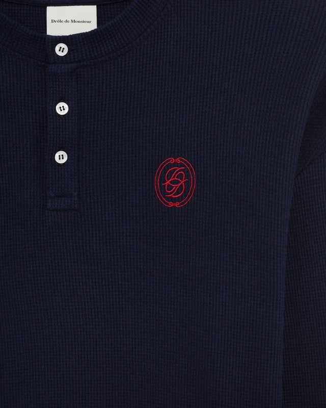 DRÔLE DE MONSIEUR - T-shirt Manches Longues Gaufré D Miroir Bleu marine