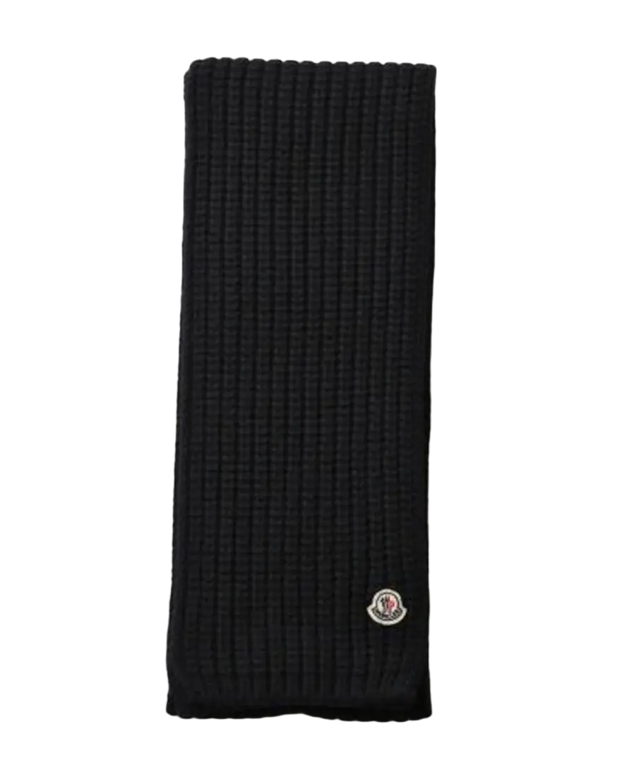 MONCLER – Écharpe en maille côtelée avec écusson logo Noir