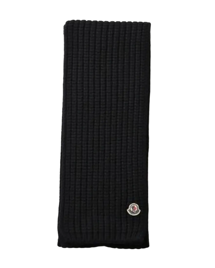 MONCLER – Écharpe en maille côtelée avec écusson logo Noir