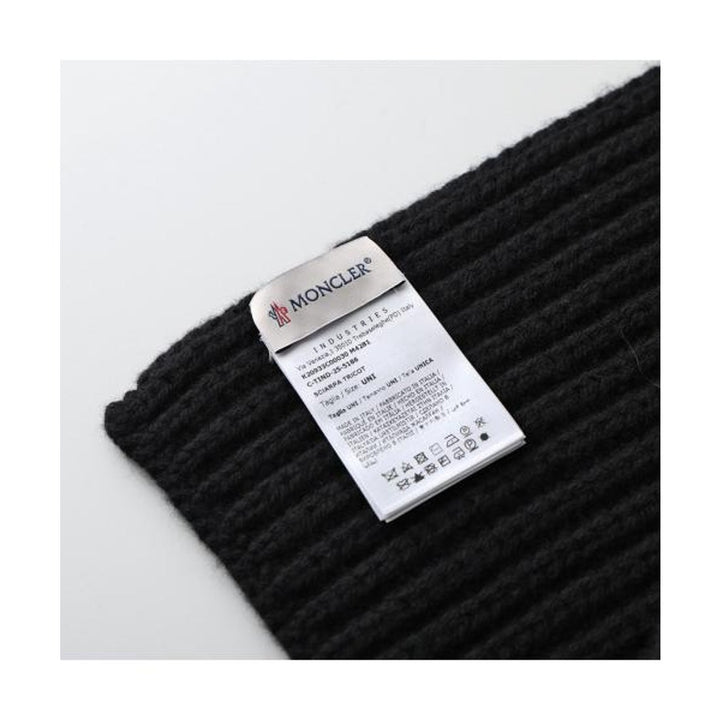 MONCLER – Écharpe en maille côtelée avec écusson logo Noir