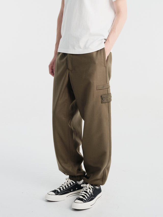 STONE ISLAND - Pantalon cargo en laine vierge Vert militaire