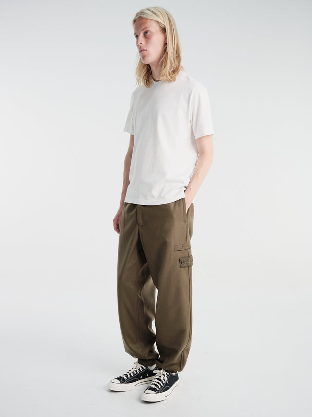 STONE ISLAND - Pantalon cargo en laine vierge Vert militaire