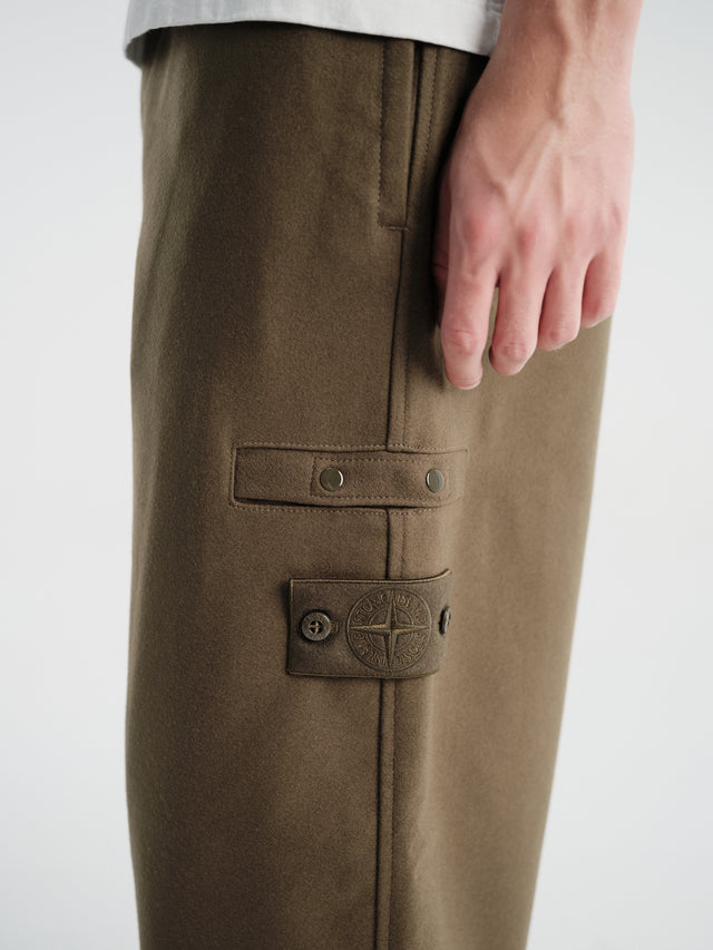 STONE ISLAND - Pantalon cargo en laine vierge Vert militaire