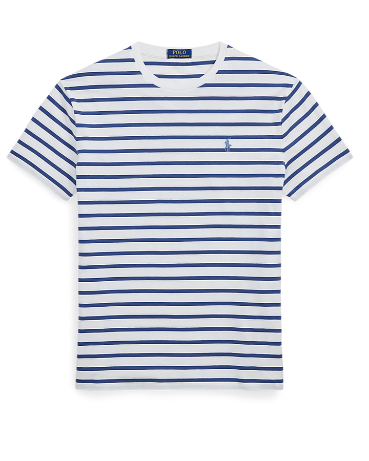 POLO RALPH LAUREN - T-shirt rayé ajusté en jersey Bleu et Blanc