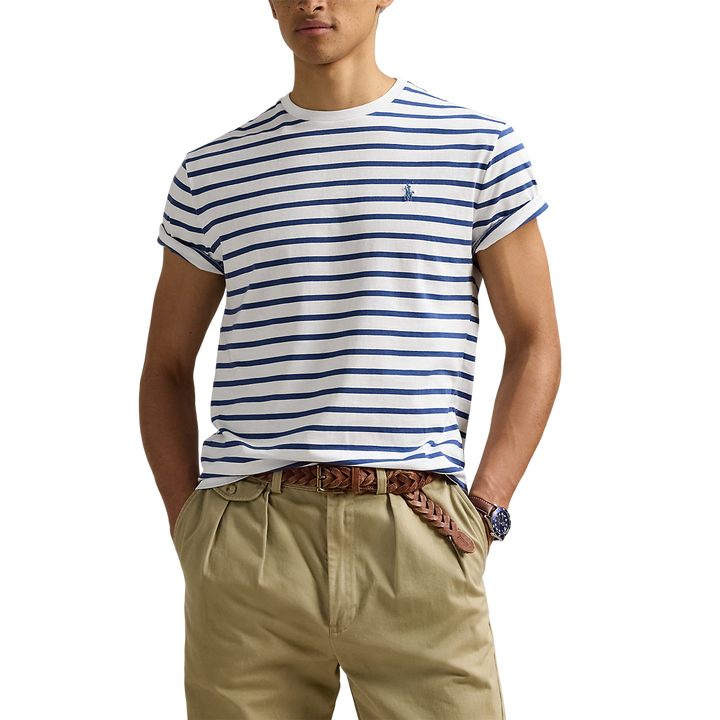 POLO RALPH LAUREN - T-shirt rayé ajusté en jersey Bleu et Blanc