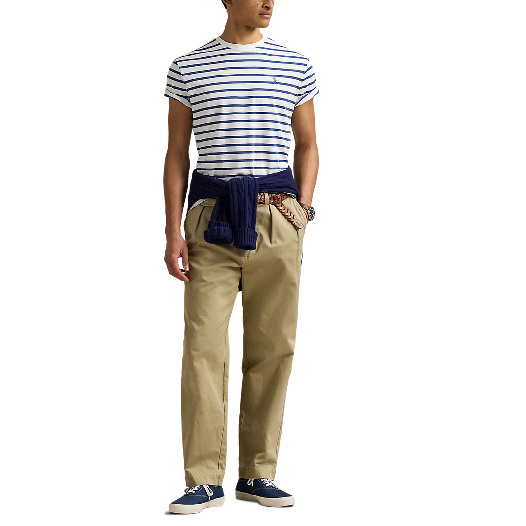 POLO RALPH LAUREN - T-shirt rayé ajusté en jersey Bleu et Blanc